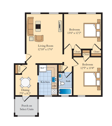 2 bed 2 bath B5 Floor Plan at The Fields of Bethesda, Chevy Chase, MD